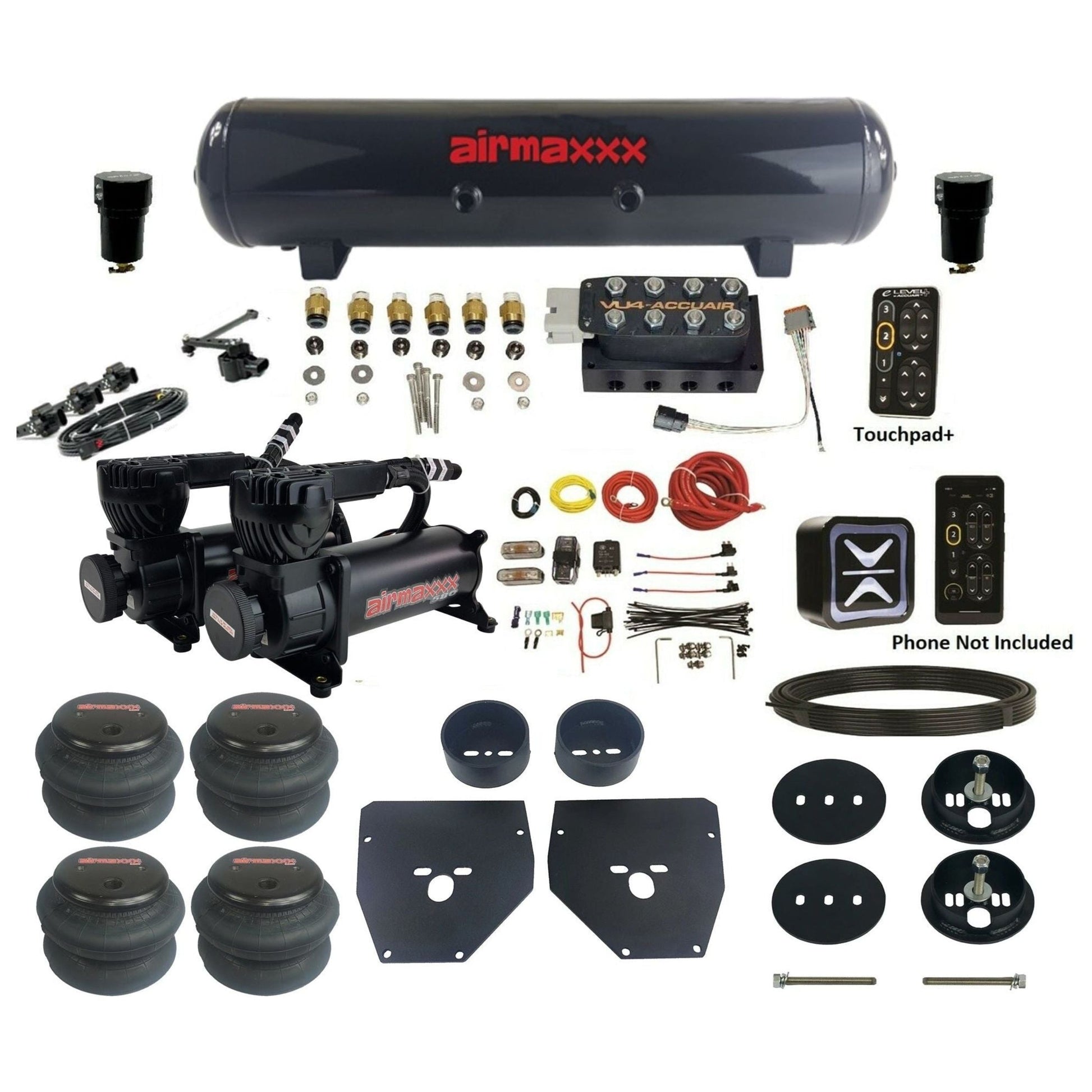 AccuAir e-Level+ Height+ dual 580 black compressors steel tank 2600 bags air kit for 1963–1972 Chevy C10 KC1063-580B2-57S-VU4EHT-WK-HF 