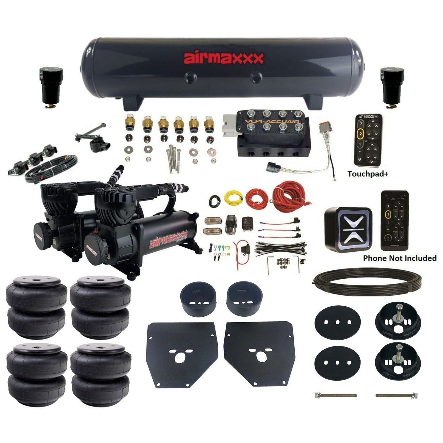 AccuAir e-Level+ Height+ dual 580 black compressors steel tank airlift bags air kit for 1963–1972 Chevy C10 KC1063-580B2-57S-VU4EHT-WK-HFD26