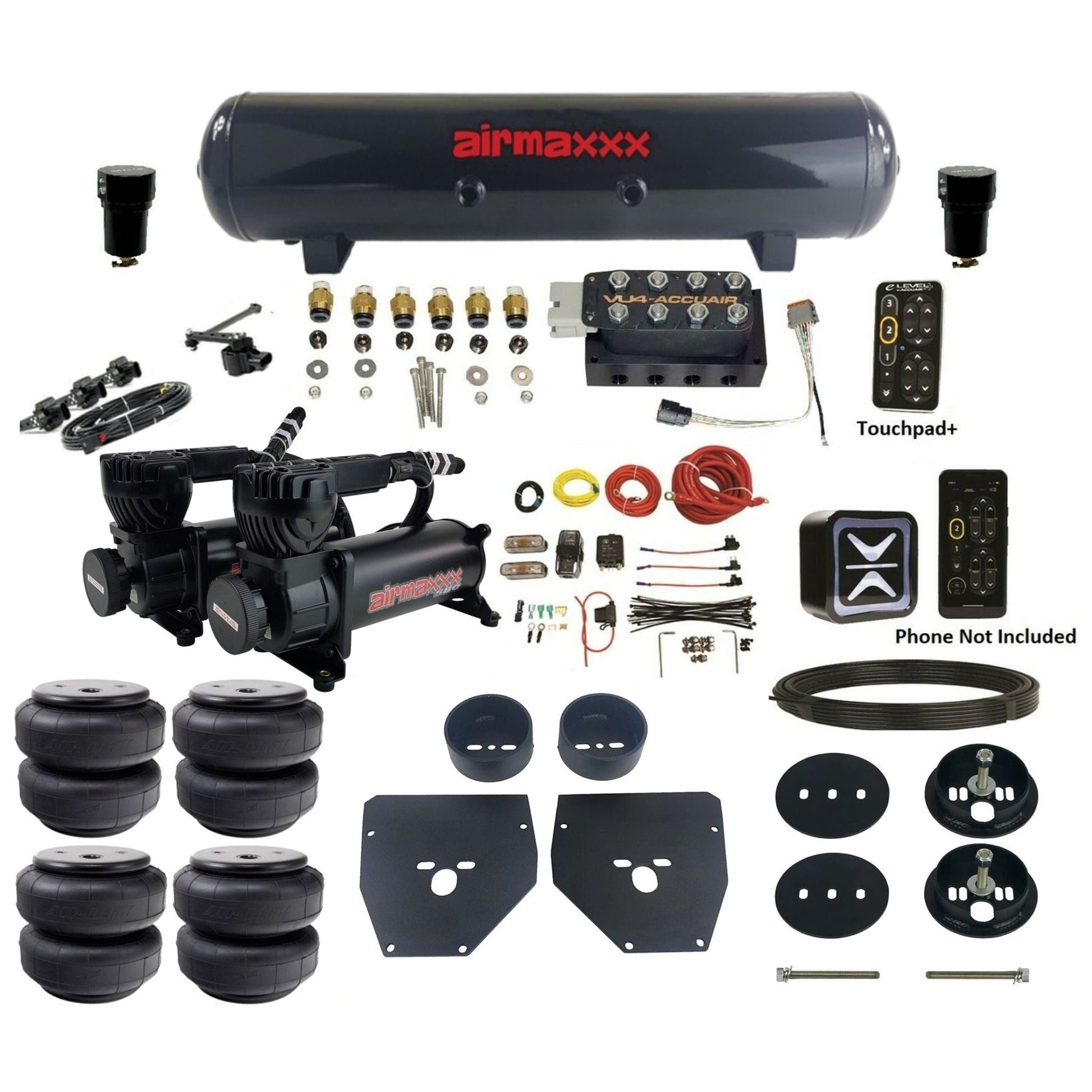 AccuAir e-Level+ Height+ dual 580 black compressors steel tank airlift bags air kit for 1963–1972 Chevy C10 KC1063-580B2-57S-VU4EHT-WK-HFD26