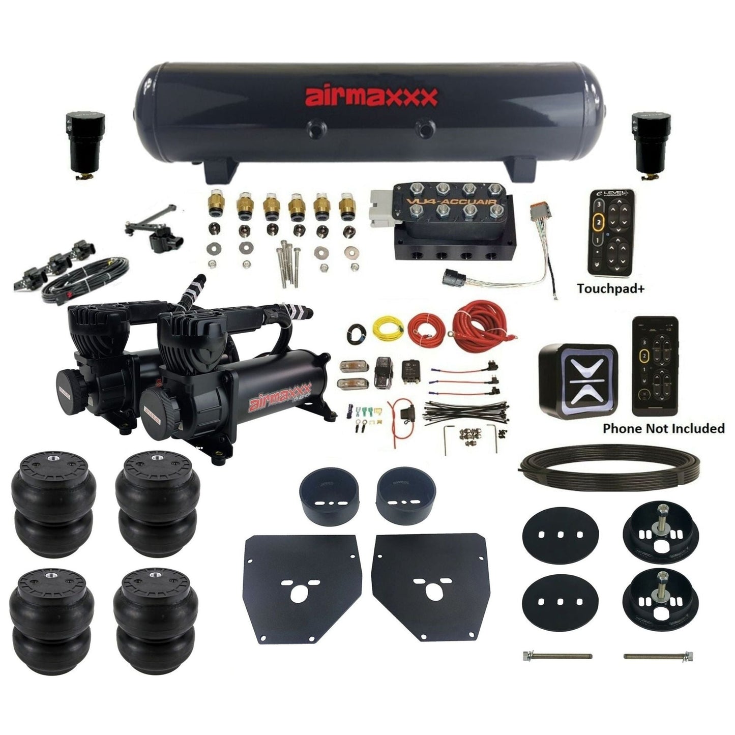 AccuAir e-Level+ Height+ dual 580 black compressors steel tank slam bags air kit for 1963–1972 Chevy C10 KC1063-580B2-57S-VU4EHT-WK-HFSS7