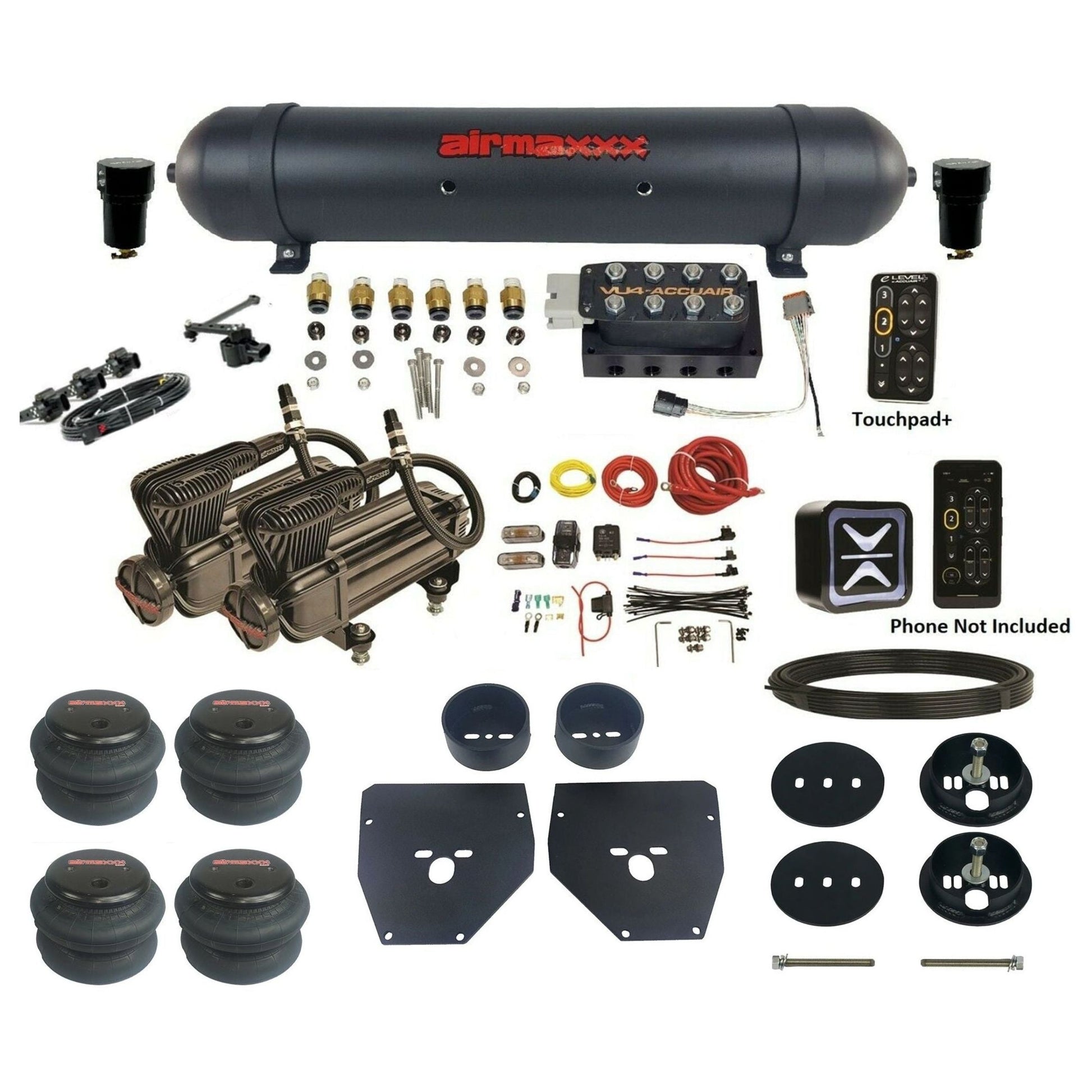 AccuAir e-Level+ Height+ dual x-series compressors aluminum tank 2600 bags air kit for 1963–1972 Chevy C10 KC1063-X2B-57ABK-VU4EHT-WK-HF