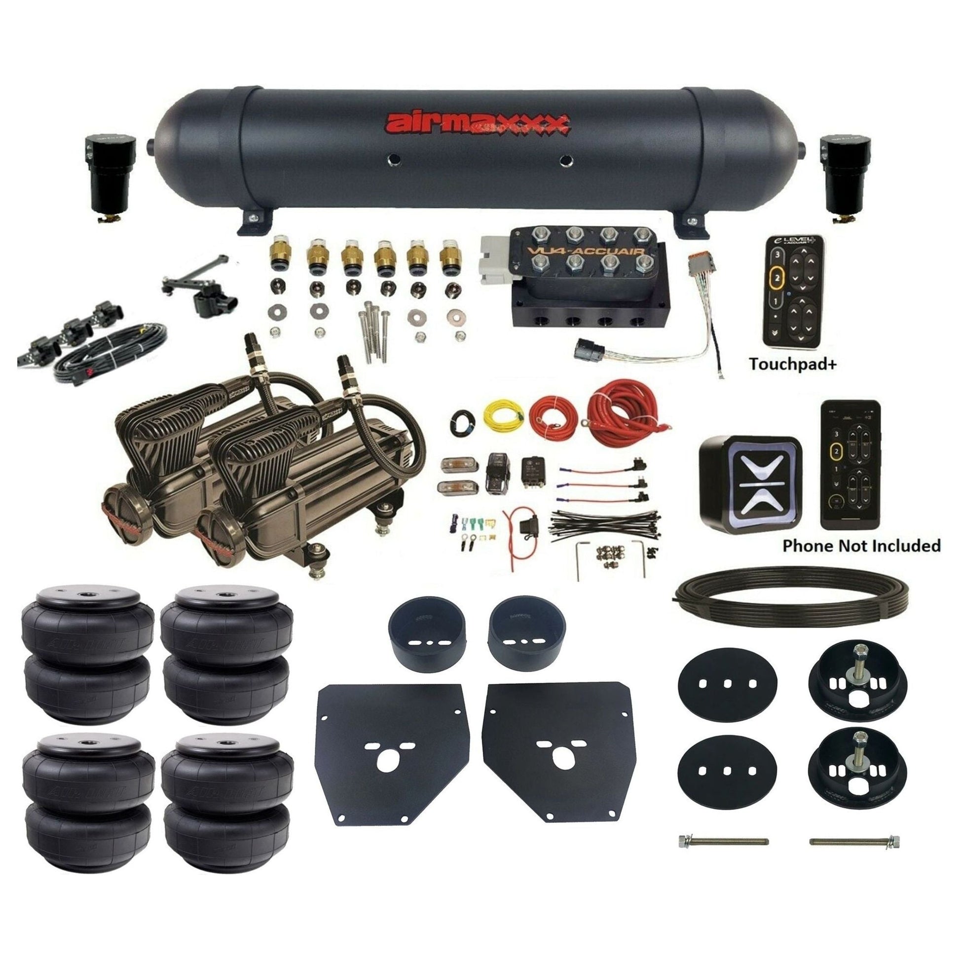 AccuAir e-Level+ Height+ dual x-series compressors aluminum tank airlift bags air kit for 1963–1972 Chevy C10 KC1063-X2B-57ABK-VU4EHT-WK-HFD26 