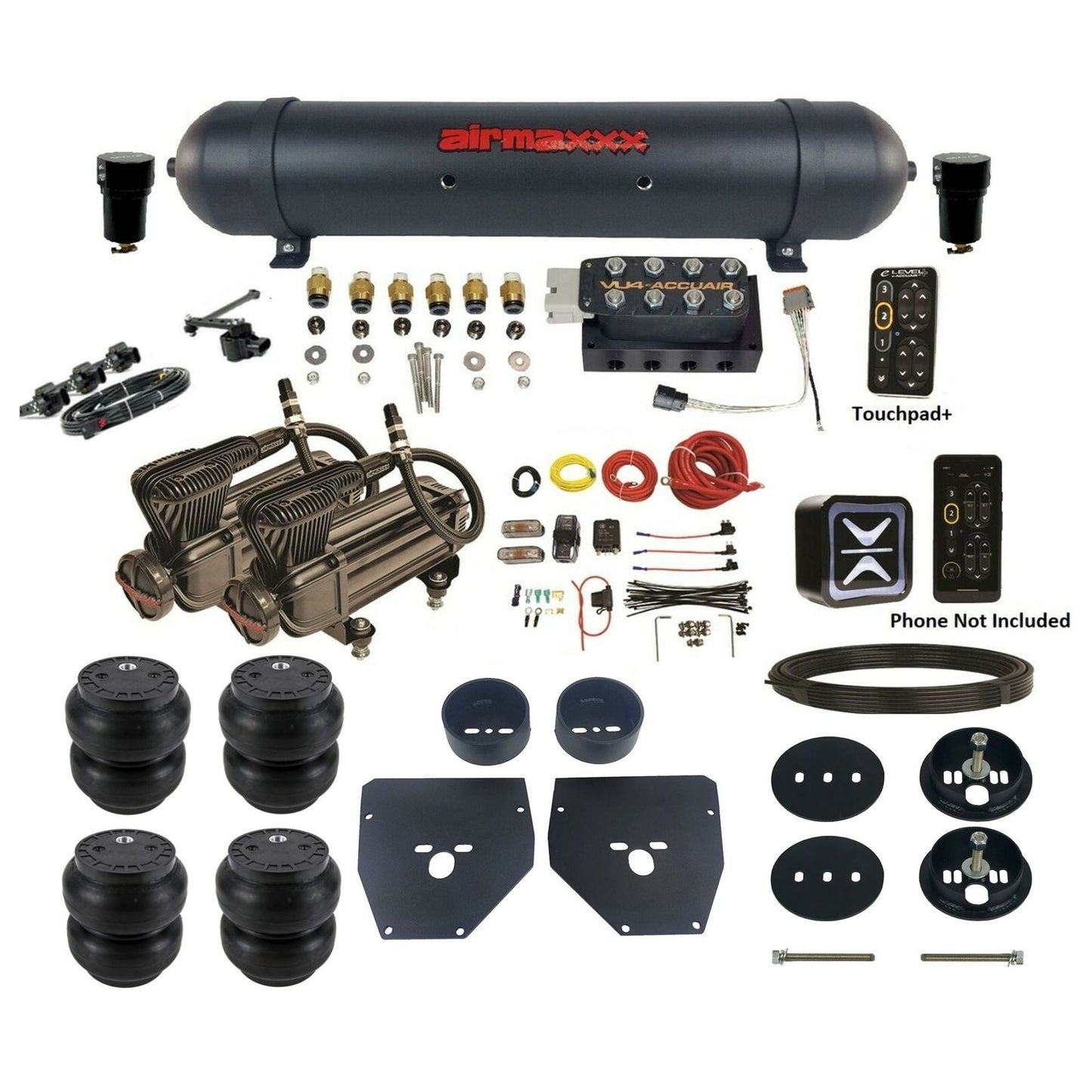 AccuAir e-Level+ Height+ dual x-series compressors aluminum tank slam bags air kit for 1963–1972 Chevy C10 KC1063-X2B-57ABK-VU4EHT-WK-HFSS7