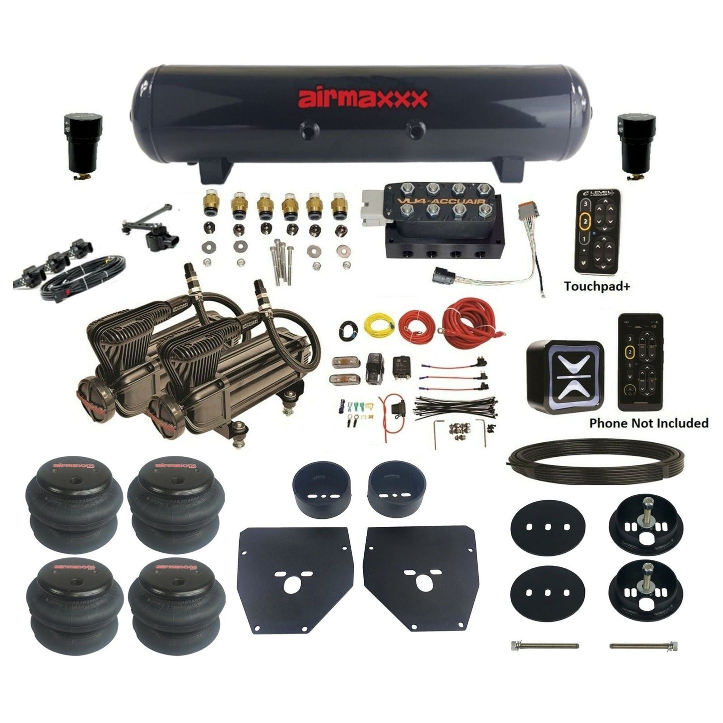 AccuAir e-Level+ Height+ dual x-series compressors steel tank 2600 bags air kit for 1963–1972 Chevy C10 KC1063-X2B-57S-VU4EHT-WK-HF