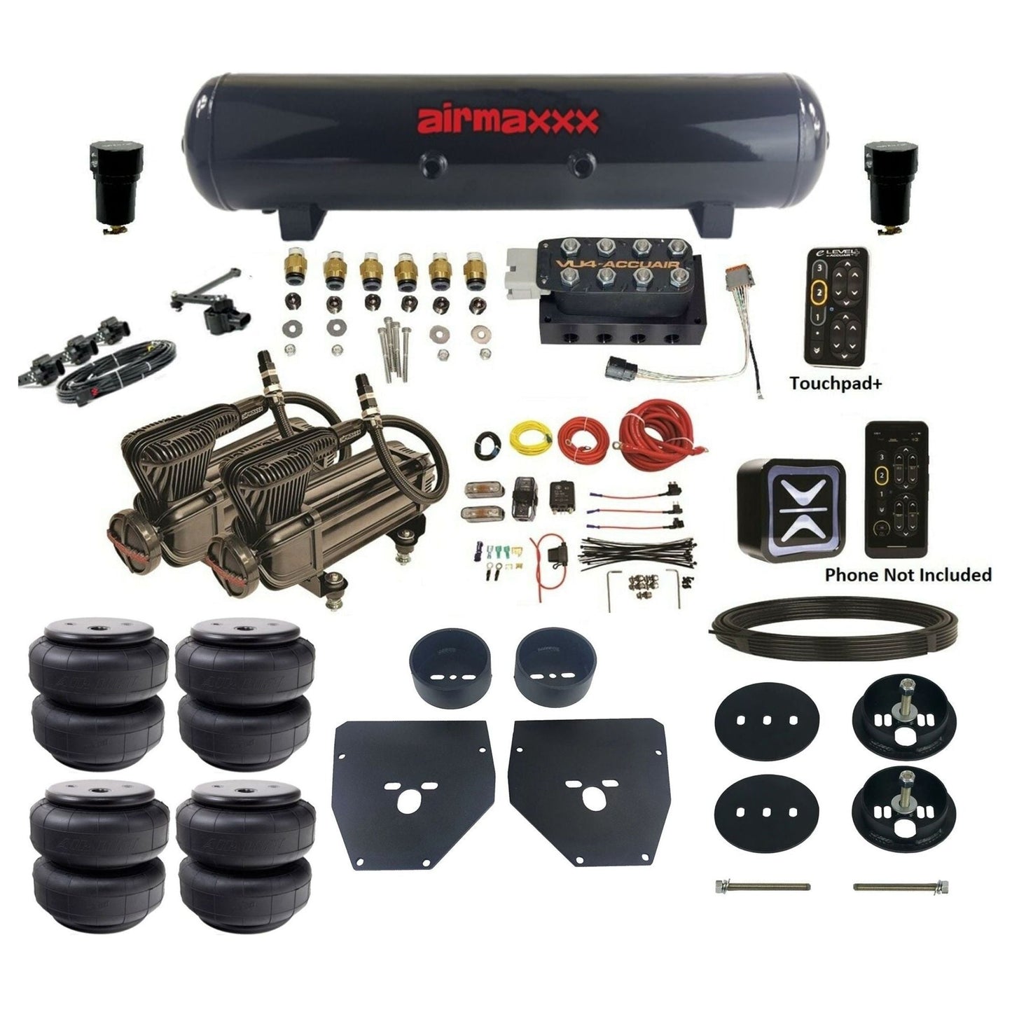 AccuAir e-Level+ Height+ dual x-series compressors steel tank airlift bags air kit for 1963–1972 Chevy C10 KC1063-X2B-57S-VU4EHT-WK-HFD26