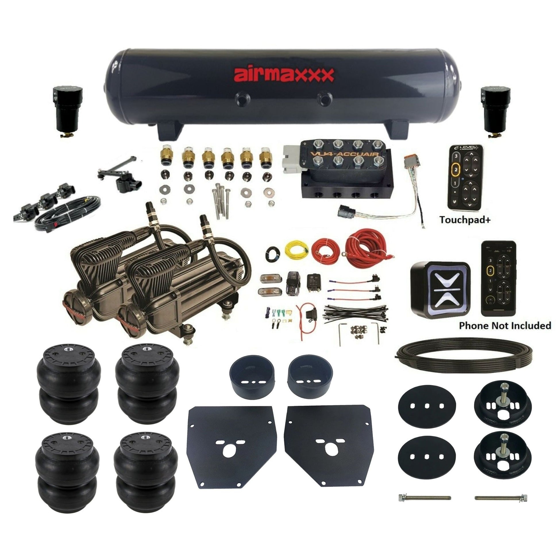 AccuAir e-Level+ Height+ dual x-series compressors steel tank slam bags air kit for 1963–1972 Chevy C10 KC1063-X2B-57S-VU4EHT-WK-HFSS7