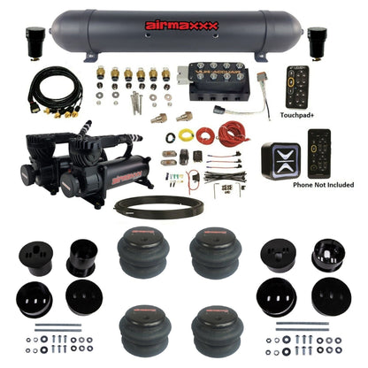 AccuAir e-Level+ Pressure VU4 dual 580 black compressors aluminum tank 2600 bags air kit for 1958–1960 Cadillac KCAD58-580B2-57ABK-VU4EPT-WK-HF