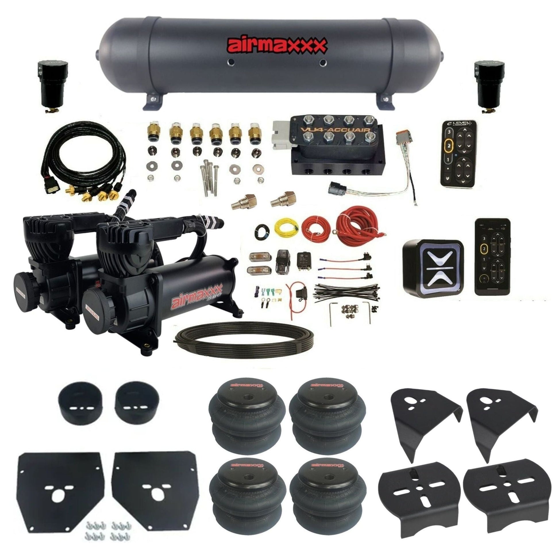AccuAir e-Level+ Pressure VU4 dual 580 black compressors aluminum tank 2600 bags air management kit for 1973–1987 C10 KC1073-580B2-57ABK-VU4EPT-WK-HF