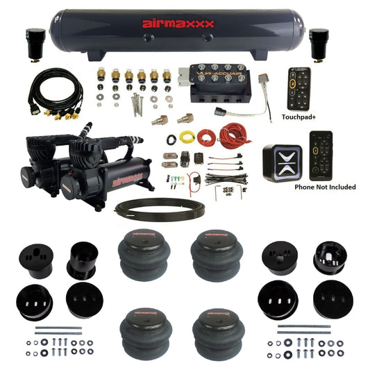 AccuAir e-Level+ Pressure VU4 dual 580 black compressors steel tank 2600 bags air kit for 1958–1960 Cadillac KCAD58-580B2-57S-VU4EPT-WK-HF