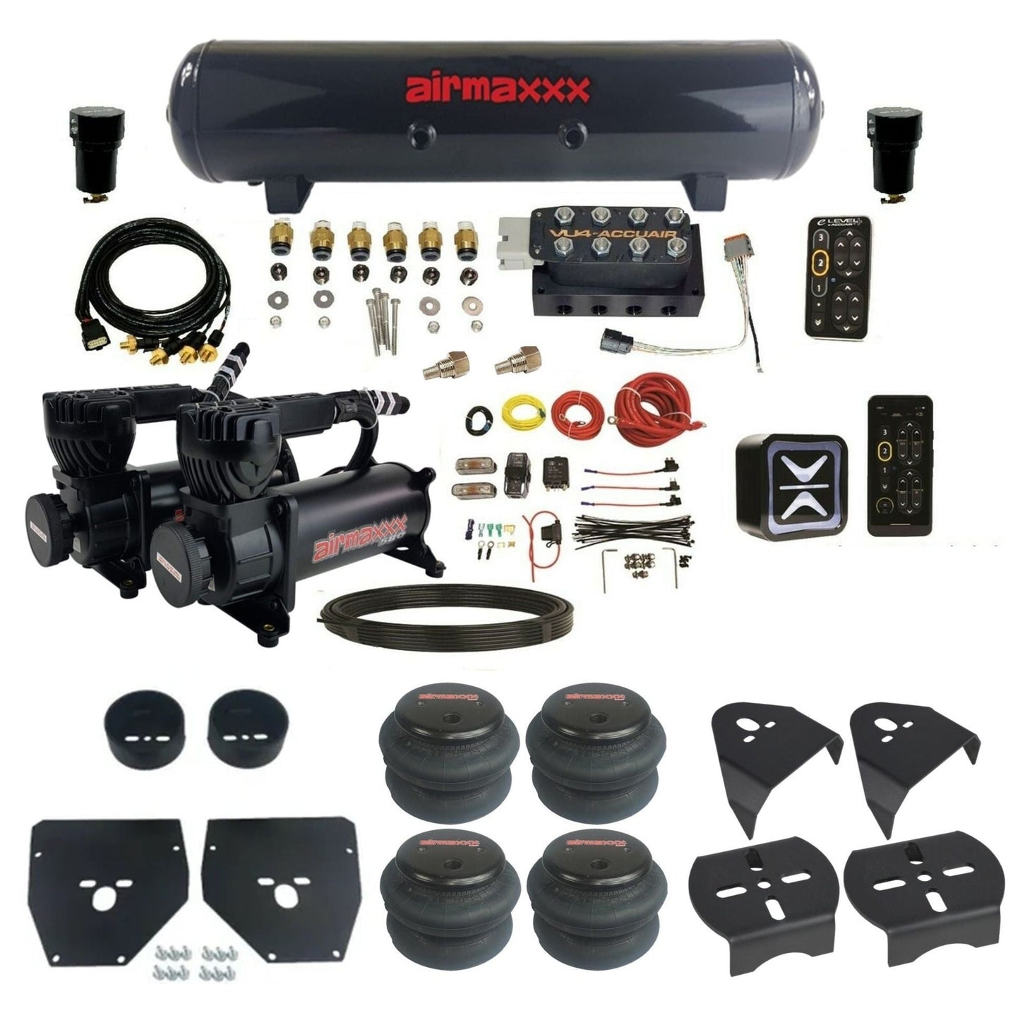 AccuAir e-Level+ Pressure VU4 dual 580 black compressors steel tank 2600 bags air management kit for 1973–1987 C10 KC1073-580B2-57S-VU4EPT-WK-HF