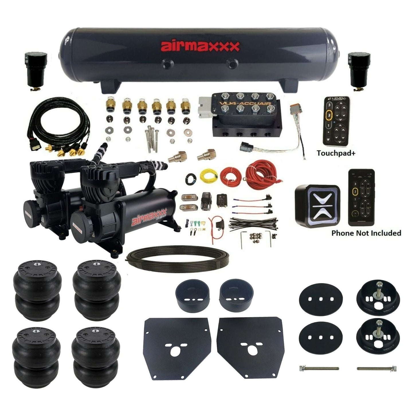 AccuAir e-Level+ Pressure VU4 dual 580 black compressors steel tank slam bags air kit for 1963–1972 Chevy C10 KC1063-580B2-57S-VU4EPT-WK-HFSS7