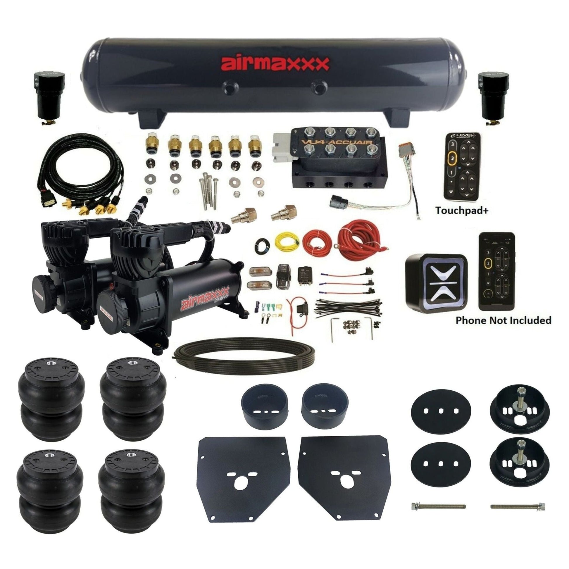 AccuAir e-Level+ Pressure VU4 dual 580 black compressors steel tank slam bags air kit for 1963–1972 Chevy C10 KC1063-580B2-57S-VU4EPT-WK-HFSS7