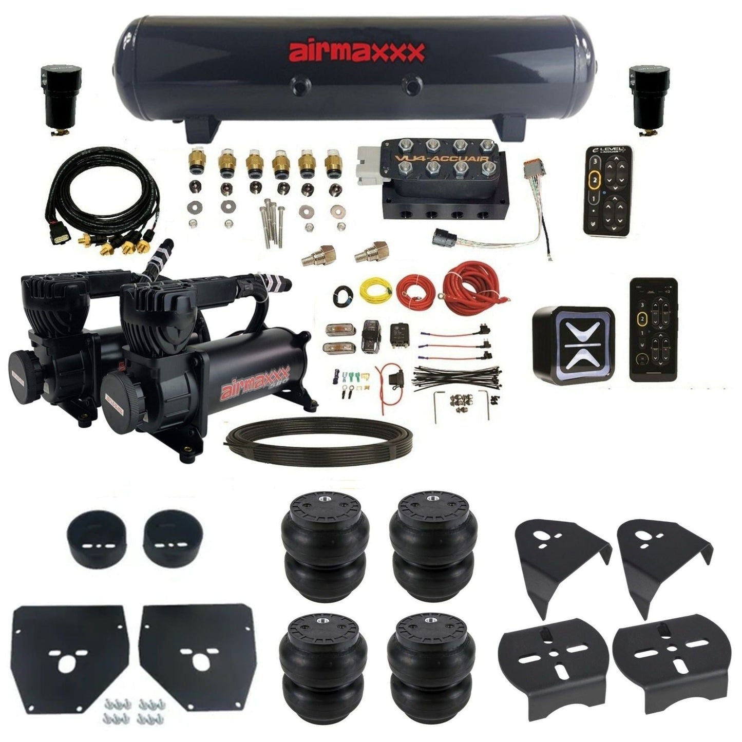 AccuAir e-Level+ Pressure VU4 dual 580 black compressors steel tank slam bags air management kit for 1973–1987 C10 KC1073-580B2-57S-VU4EPT-WK-HFSS7