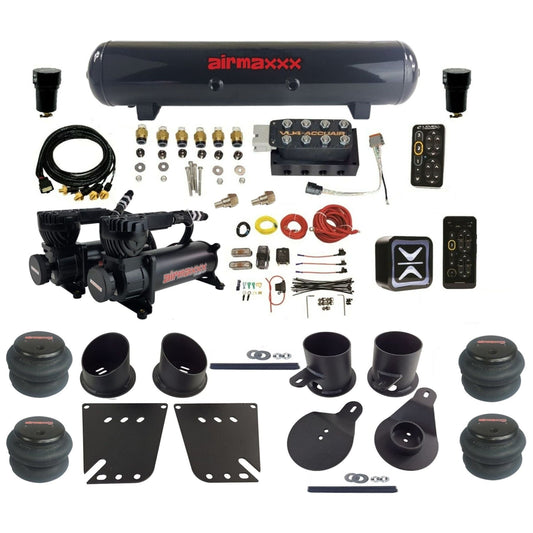 AccuAir e-Level+ Pressure VU4 dual black 580 compressors steel tank 2600 bags air kit for 1958–1964 Chevy Impala KIMP58-580B2-57S-VU4EPT-WK-HF