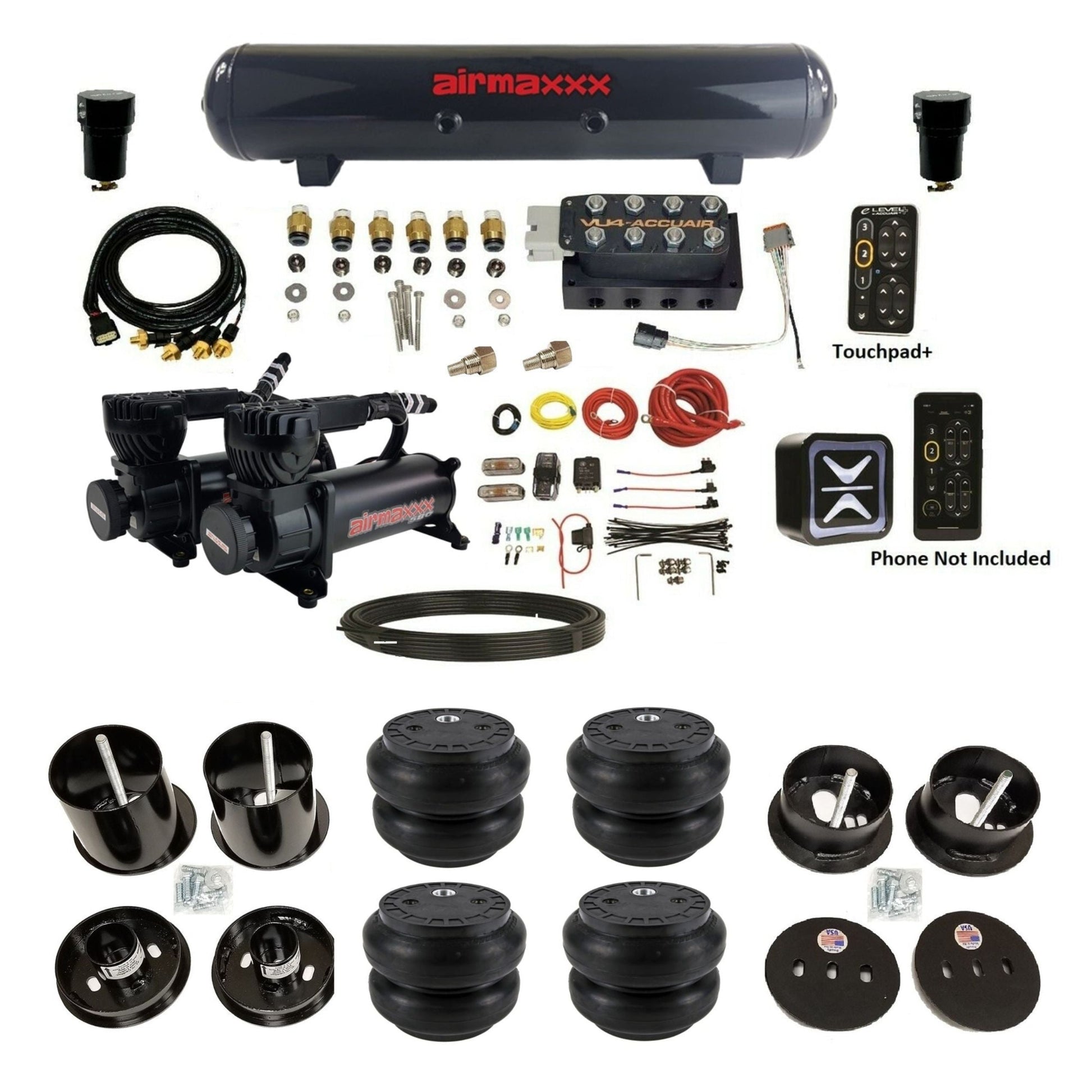AccuAir e-Level+ Pressure VU4 dual black 580 compressors steel tank slam bags air ride kit for 1963–1964 Cadillac KCAD63-580B2-57S-VU4EPT-WK-HFSS7