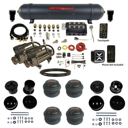 AccuAir e-Level+ Pressure VU4 dual x-series compressors aluminum tank 2600 bags air kit for 1958–1960 Cadillac KCAD58-X2B-57ABK-VU4EPT-WK-HF