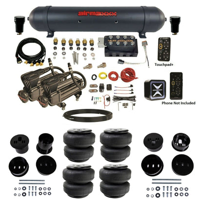 AccuAir e-Level+ Pressure VU4 dual x-series compressors aluminum tank airlift bags air kit for 1958–1960 Cadillac KCAD58-X2B-57ABK-VU4EPT-WK-HFD25