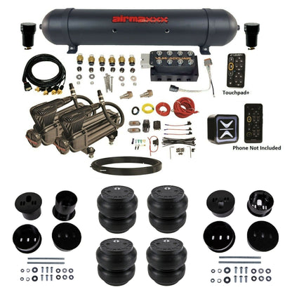 AccuAir e-Level+ Pressure VU4 dual x-series compressors aluminum tank slam bags air kit for 1958–1960 Cadillac KCAD58-X2B-57ABK-VU4EPT-WK-HFSS7