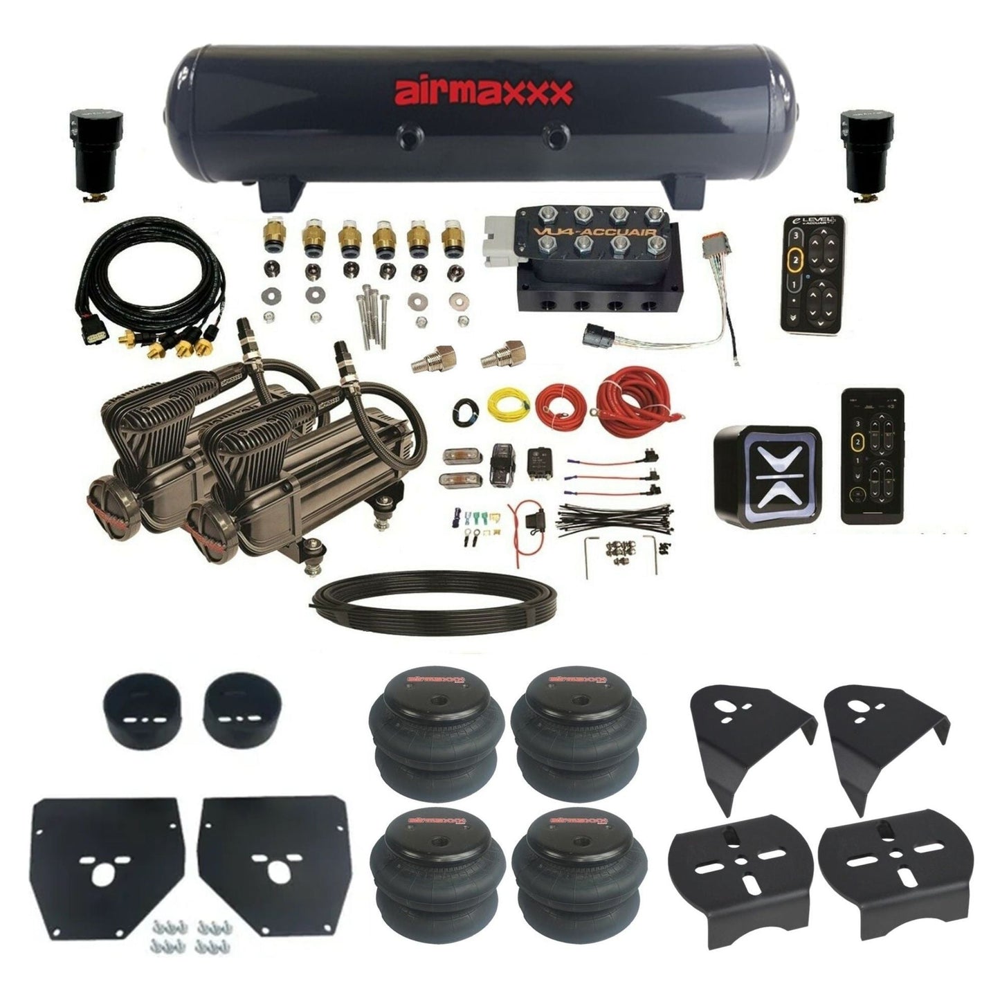 AccuAir e-Level+ Pressure VU4 dual x-series compressors steel tank 2600 bags air management kit for 1973–1987 C10 KC1073-X2B-57S-VU4EPT-WK-HF