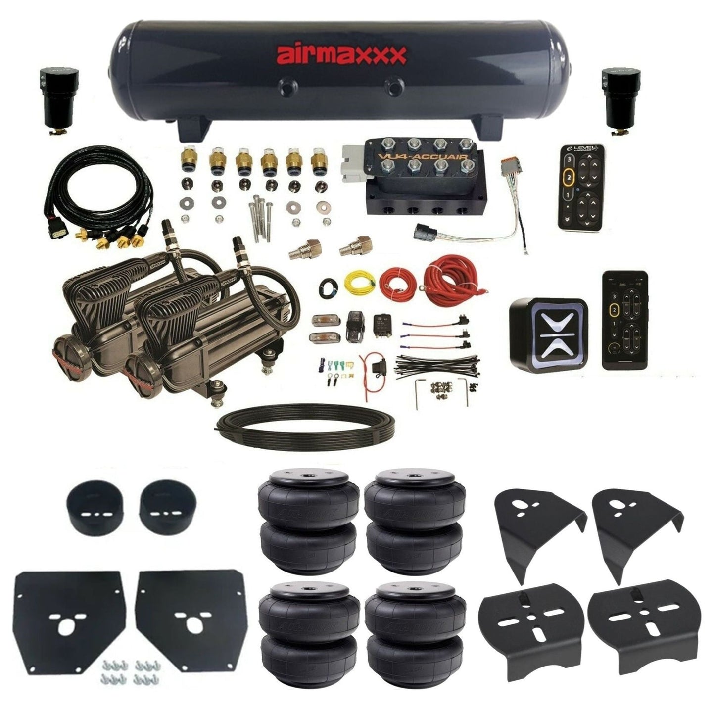 AccuAir e-Level+ Pressure VU4 dual x-series compressors steel tank airlift bags air management kit for 1973–1987 C10 KC1073-X2B-57S-VU4EPT-WK-HFD26