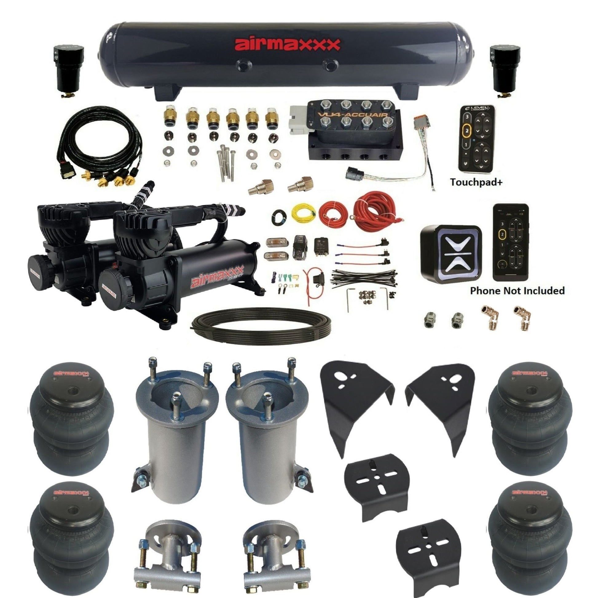 AccuAir e-Level+ VU4 air management kit with airmaxxx 580 black compressors steel tank & 2600 bags KGM07-580B2-57S-VU4EPT-WK-HF