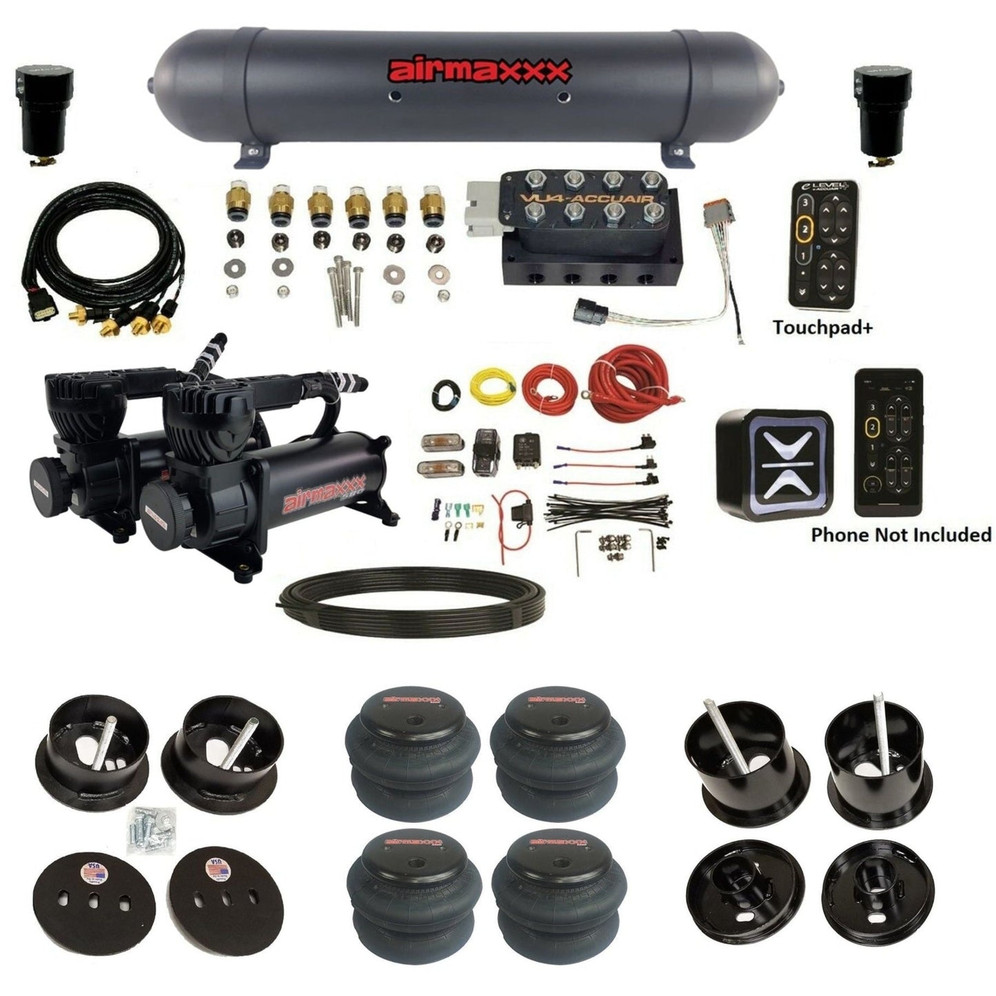 AccuAir e-Level+ VU4 dual 580 black compressors aluminum tank 2600 bags air ride kit for 1961–1962 Cadillac K-CAD6162-580B2-57ABK-VU4-E_PT 