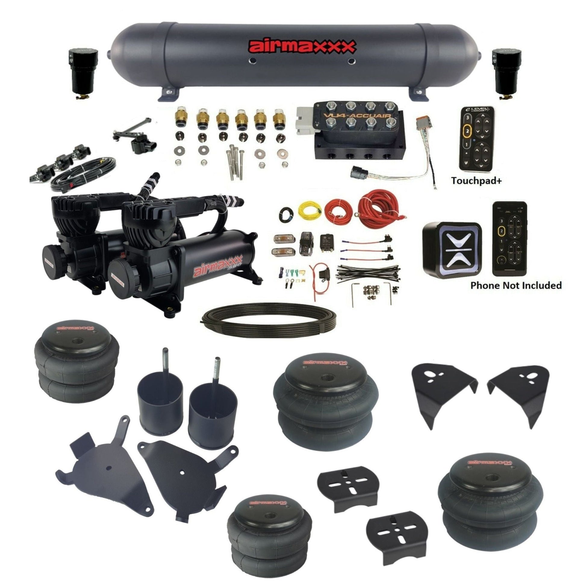 AccuAir e-Level+ VU4 dual 580 black compressors aluminum tank bags air ride kit for 1982–2005 S10/S15/Sonoma KS10-580B2-57ABK-VU4EHT-WK-HF