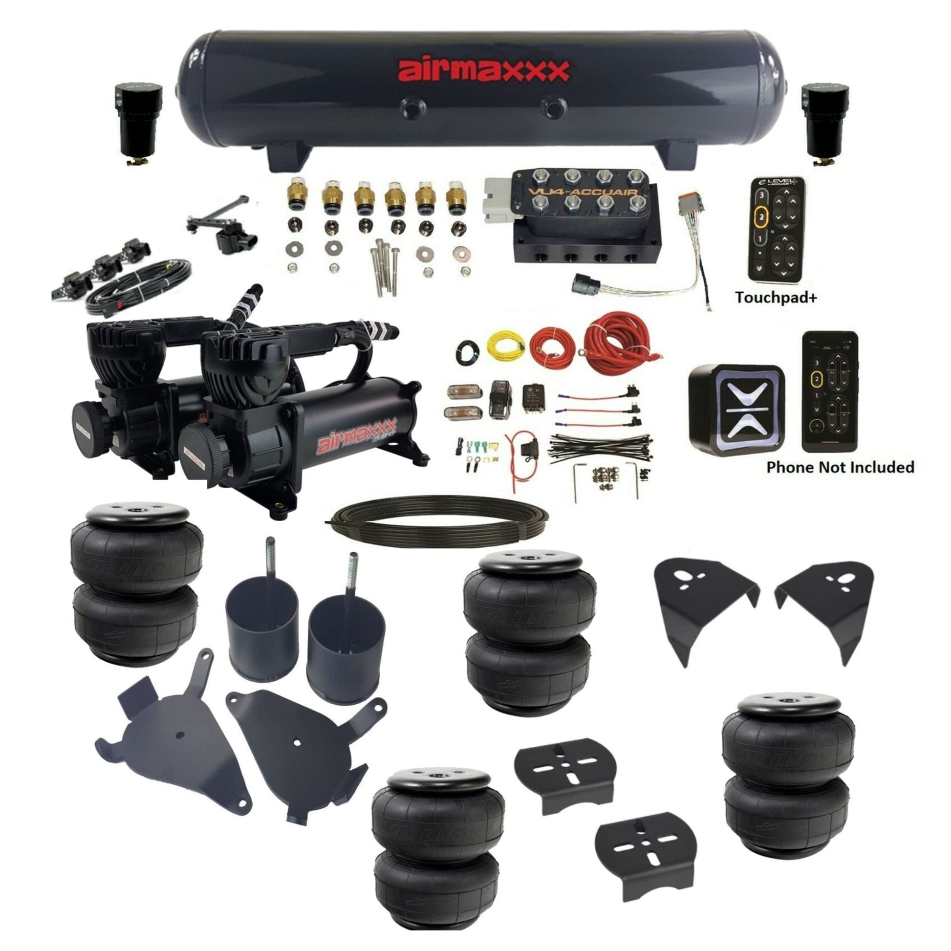 AccuAir e-Level+ VU4 dual 580 black compressors steel tank airlift bags air ride kit for 1982–2005 S10/S15/Sonoma KS10-580B2-57S-VU4EHT-WK-HFD25