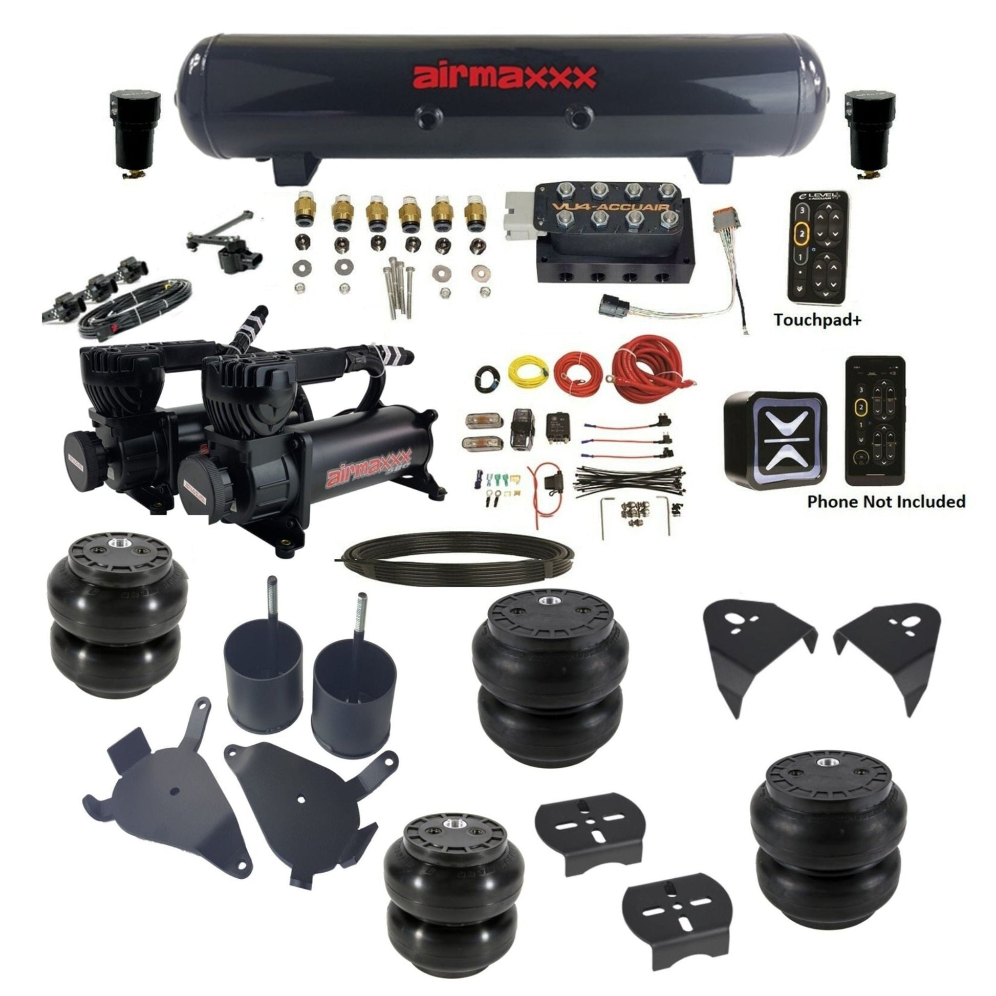 AccuAir e-Level+ VU4 dual 580 black compressors steel tank slam bags air ride kit for 1982–2005 S10/S15/Sonoma KS10-580B2-57S-VU4EHT-WK-HFSS6SS7