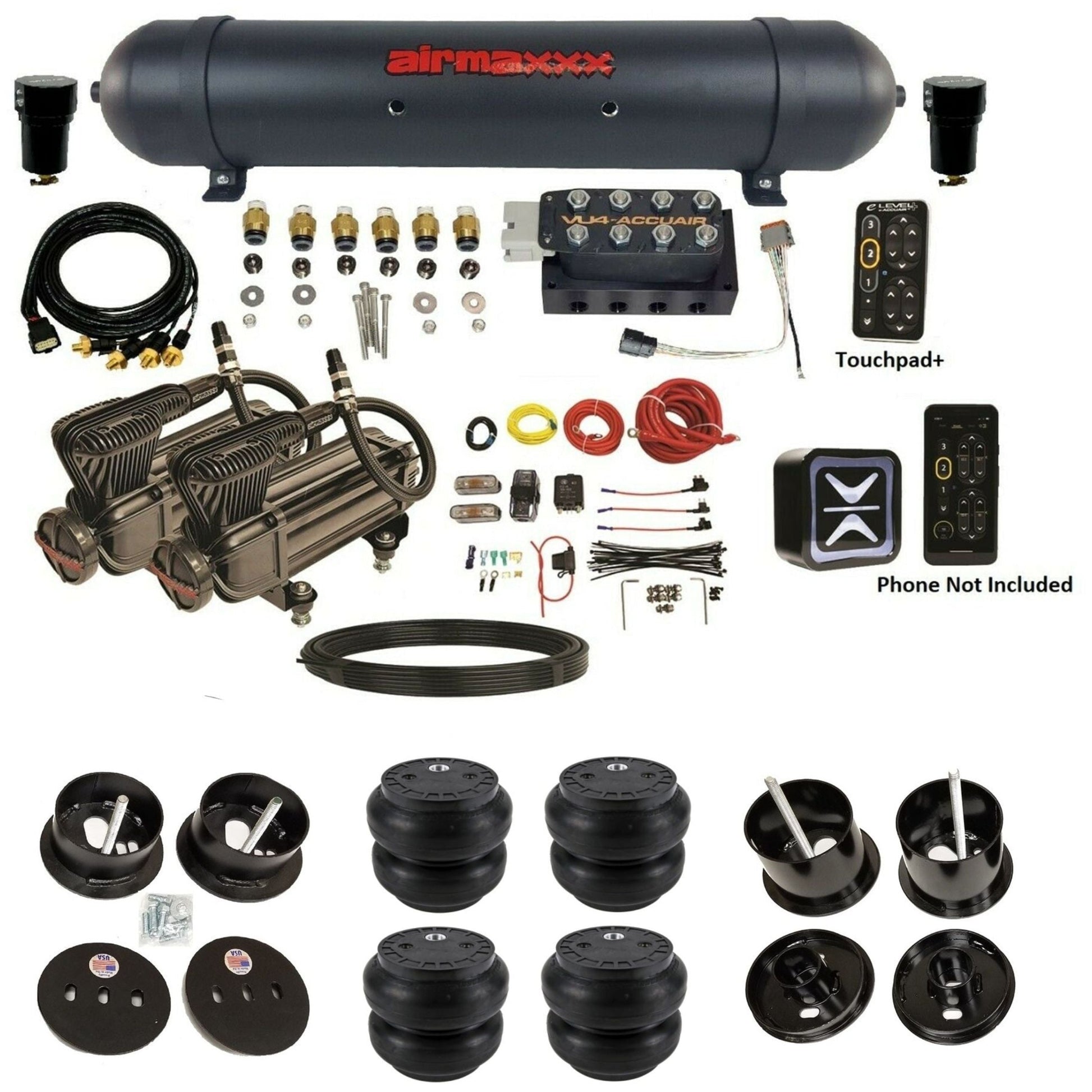 AccuAir e-Level+ VU4 dual x-series compressors aluminum tank slam bags air ride kit for 1961–1962 Cadillac K-CAD6162-X2B-57ABK-VU4-E_PTSS7