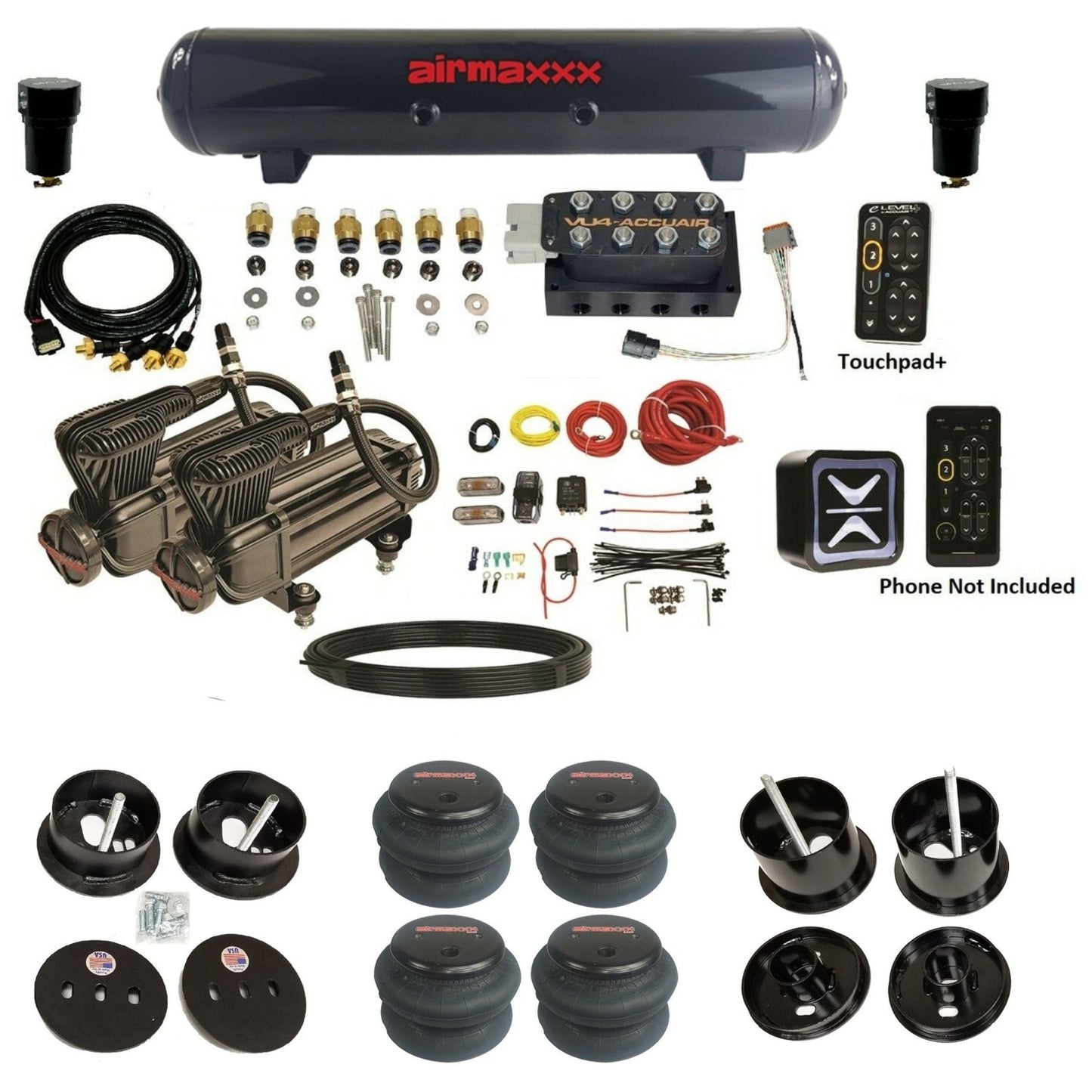 AccuAir e-Level+ VU4 dual x-series compressors steel tank 2600 bags air ride kit for 1961–1962 Cadillac K-CAD6162-X2B-57S-VU4-E_PT