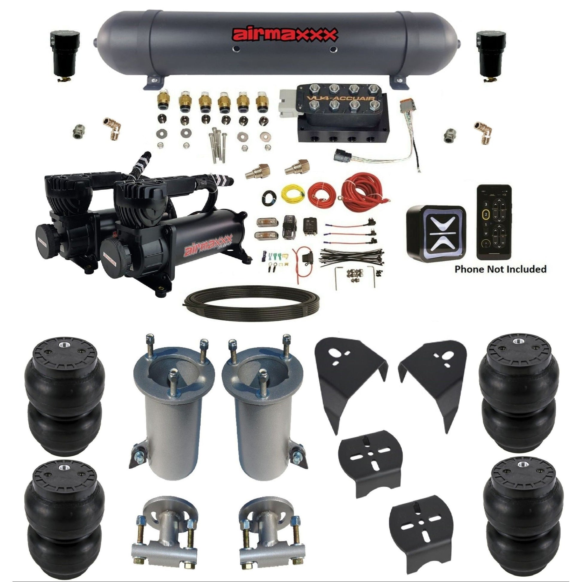 AccuAir e+ Connect VU4 air management kit 580 black compressors aluminum tank slam bags for 2007–18 Silverado/Sierra KGM07-580B2-57ABK-VU4E-WK-HFSS7