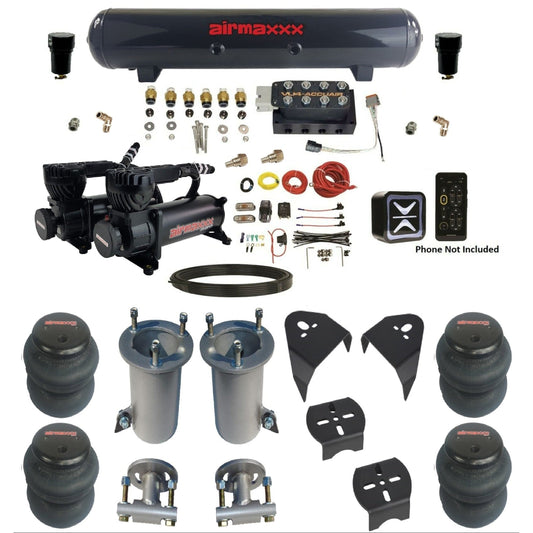 AccuAir e+ Connect VU4 air management kit 580 black compressors steel tank 2600 bags for 2007–18 Silverado/Sierra KGM07-580B2-57S-VU4E-WK-HF