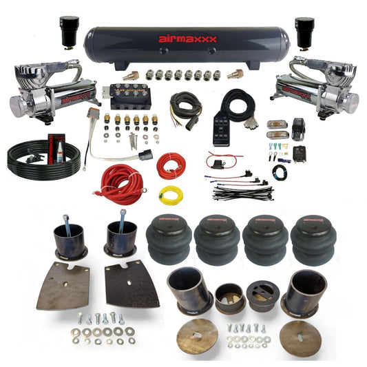 Accuair VU4 3/8 air ride suspension kit with chrome 580 compressors steel tank 2600 bags & airmaxxx brackets fits 1961-64 Buick KBUI61-580C2-57S-VU4-7BK-WK-HF
