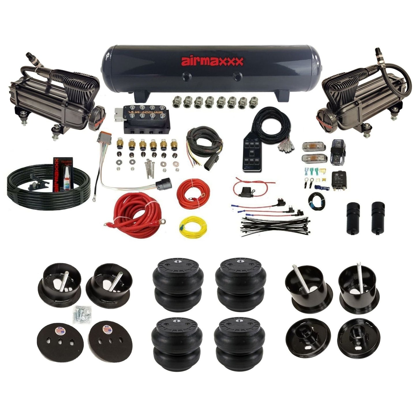 Accuair VU4 air ride suspension kit airmaxxx x-series compressors steel tank slam bags for 1961 1962 Cadillac K-CAD6162-XB2-57S-VU4-7BK-WK-HFSS7