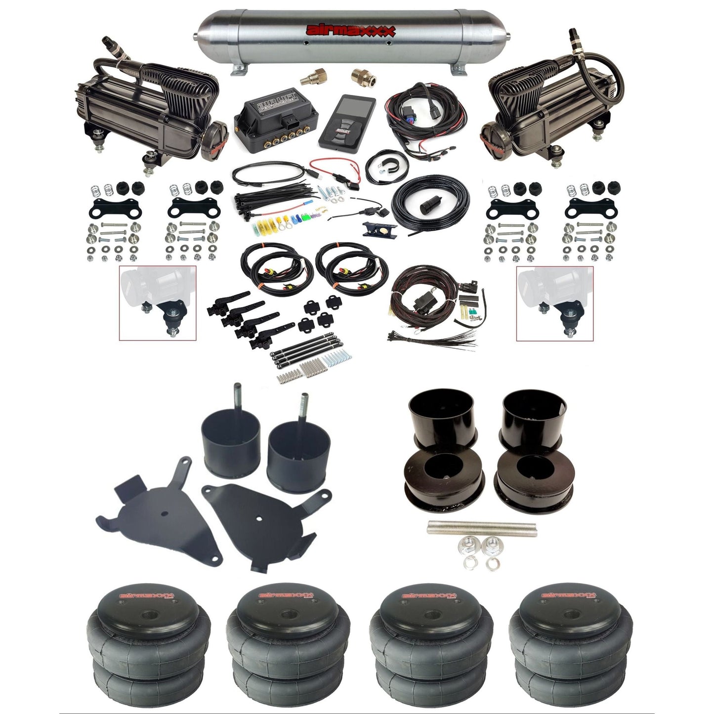 Air Lift 3H 27695 3/8 X-series compressor air suspension kit w/raw aluminum tank 2600 bags & airmaxxx brackets fits 1978-88 GM G-Body K-GBODY-XB2-27695-57ARW-WK-3P2