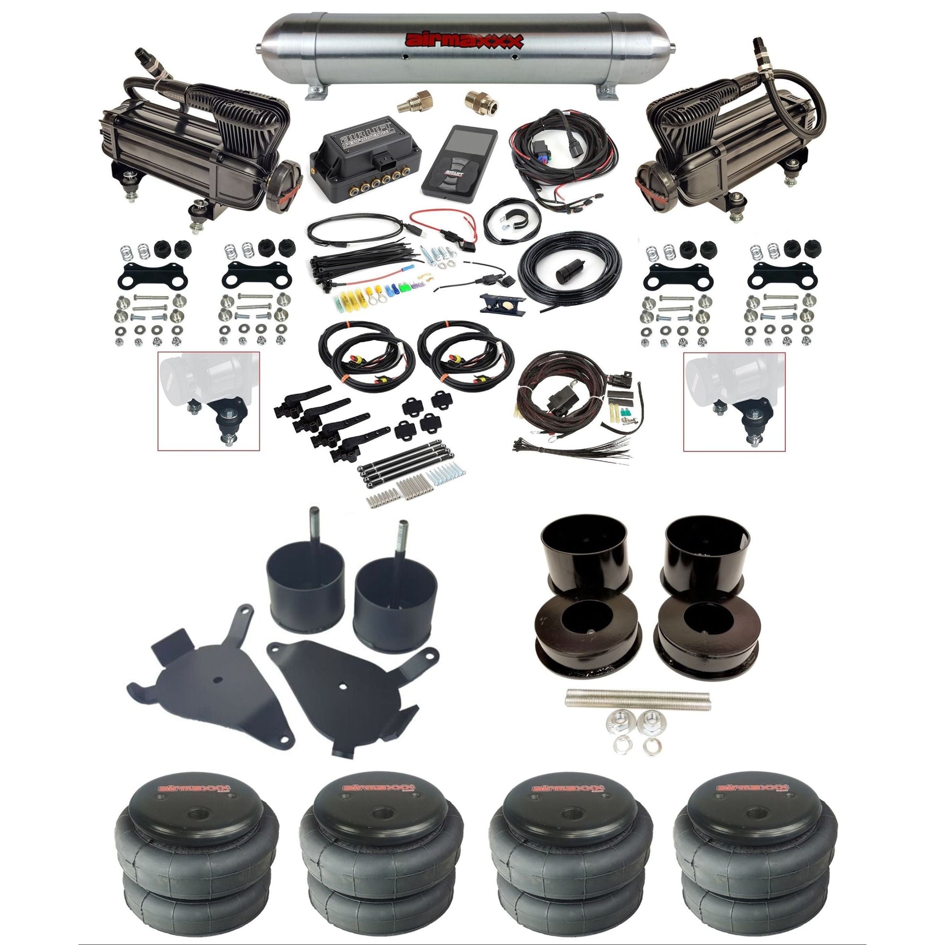 Air Lift 3H 27695 3/8 X-series compressor air suspension kit w/raw aluminum tank 2600 bags & airmaxxx brackets fits 1978-88 GM G-Body K-GBODY-XB2-27695-57ARW-WK-3P2