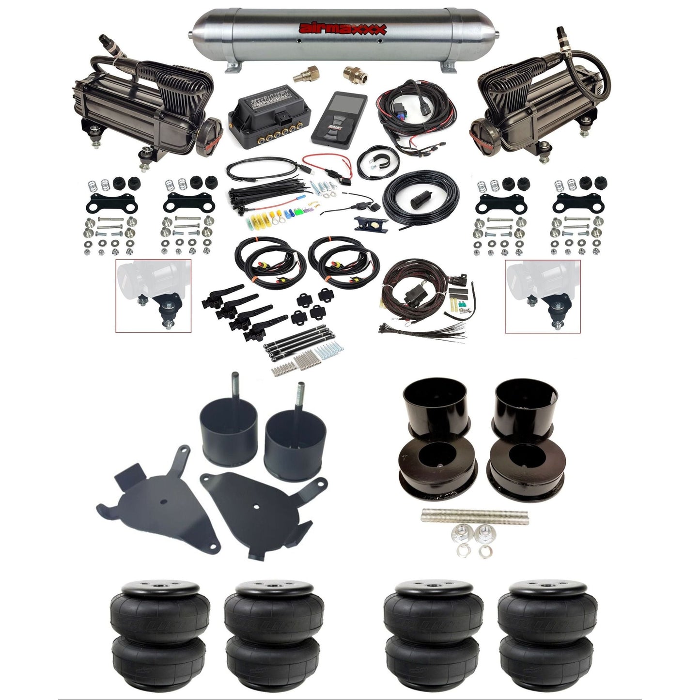 Air Lift 3H 27695 3/8 X-series compressor air suspension kit w/raw aluminum tank airlift bags & airmaxxx brackets fits 1978-88 GM G-Body K-GBODY-XB2-27695-57ARW-WK-3P2D25