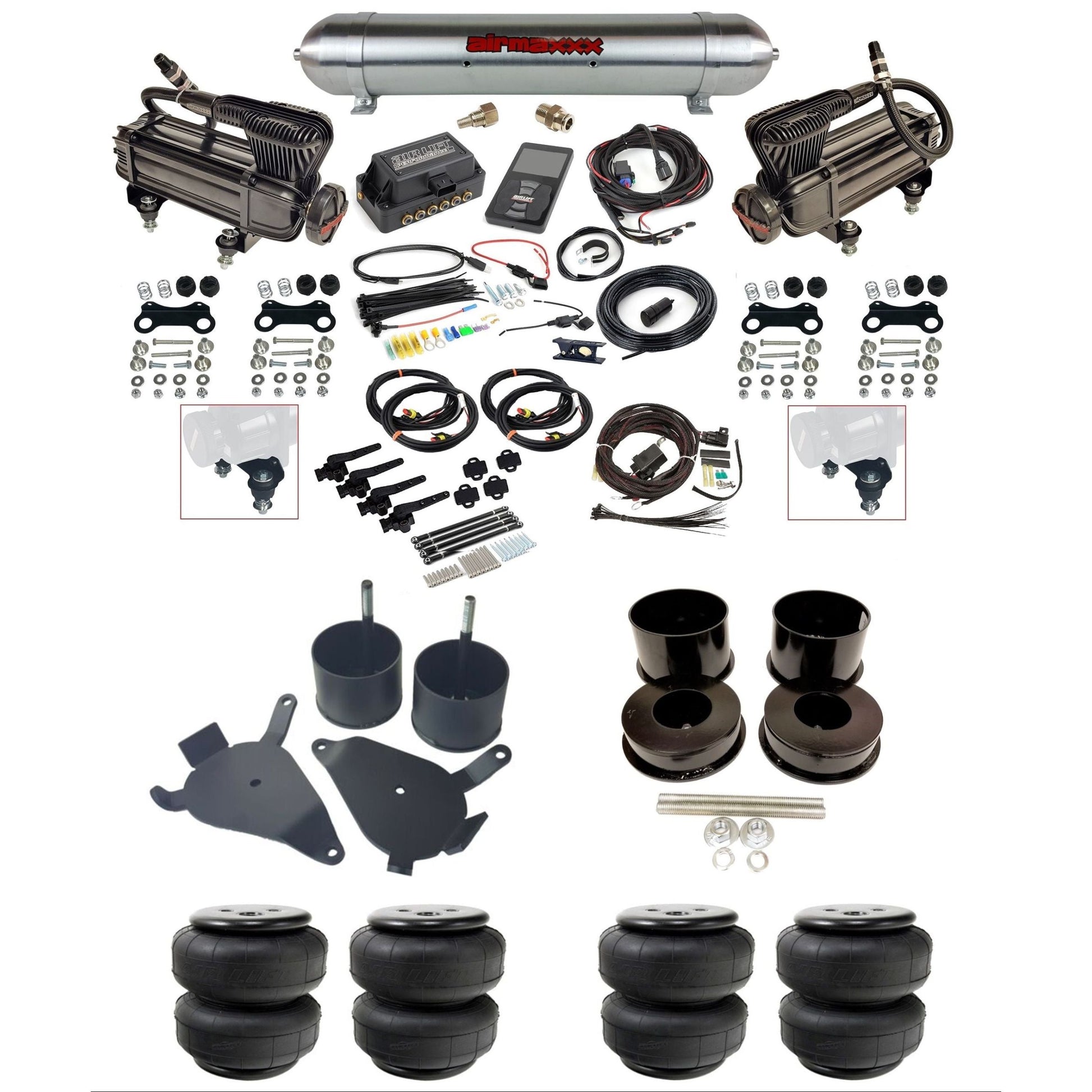 Air Lift 3H 27695 3/8 X-series compressor air suspension kit w/raw aluminum tank airlift bags & airmaxxx brackets fits 1978-88 GM G-Body K-GBODY-XB2-27695-57ARW-WK-3P2D25