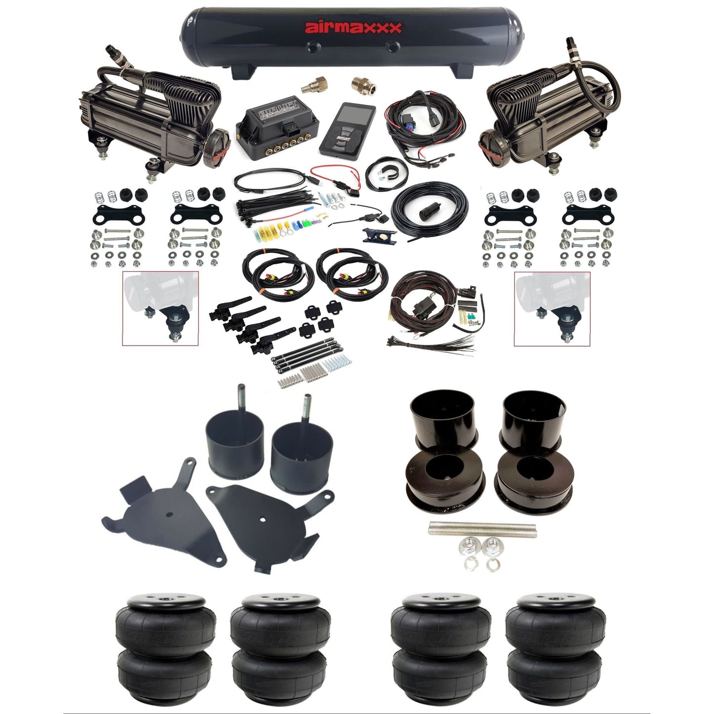 Air Lift 3H 27695 3/8 X-series compressor air suspension kit w/steel tank airlift bags & airmaxxx brackets fits 1978-88 GM G-Body GBODY-XB2-27695-57S-WK-3P2D25