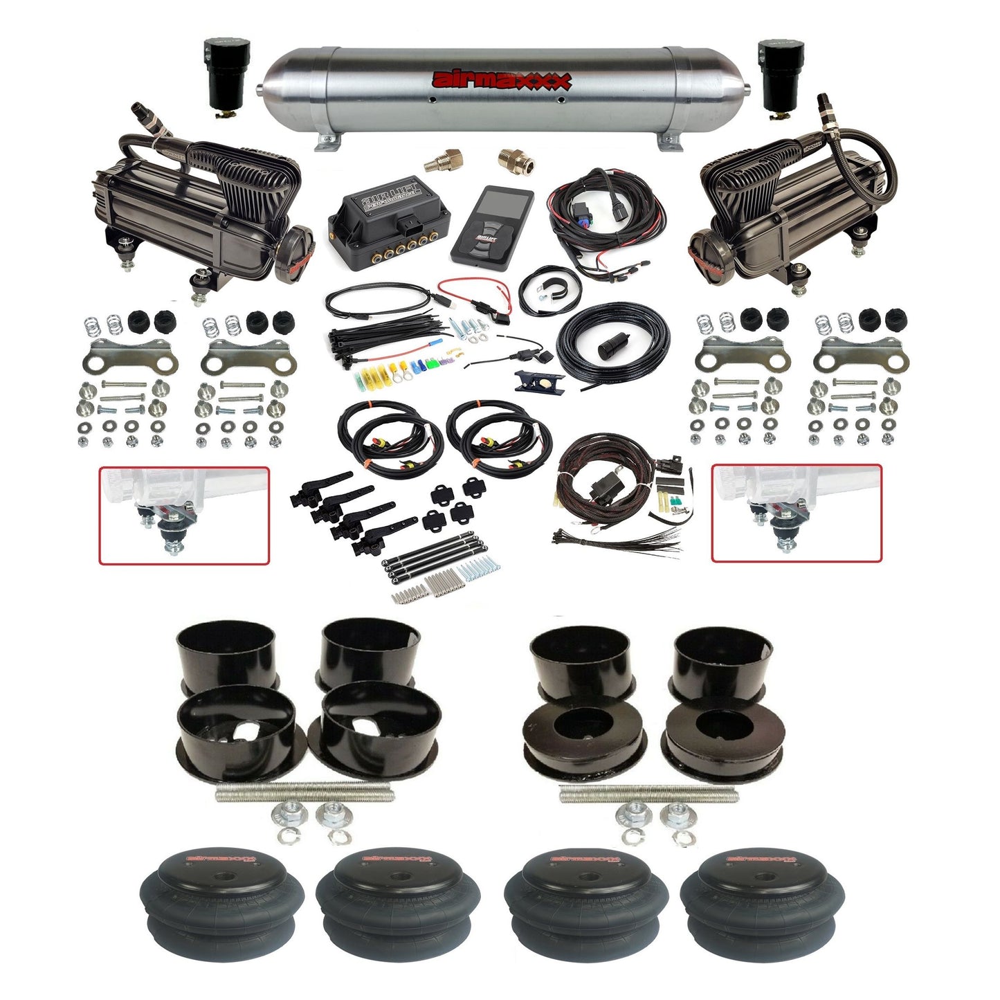 Air Lift 3H 27695 3/8 X-series compressor aluminum tank 2600 bags air suspension kit fits 1971-96 GM B-Body KBBDY-XB2-57ARW-27695-WK-3P2