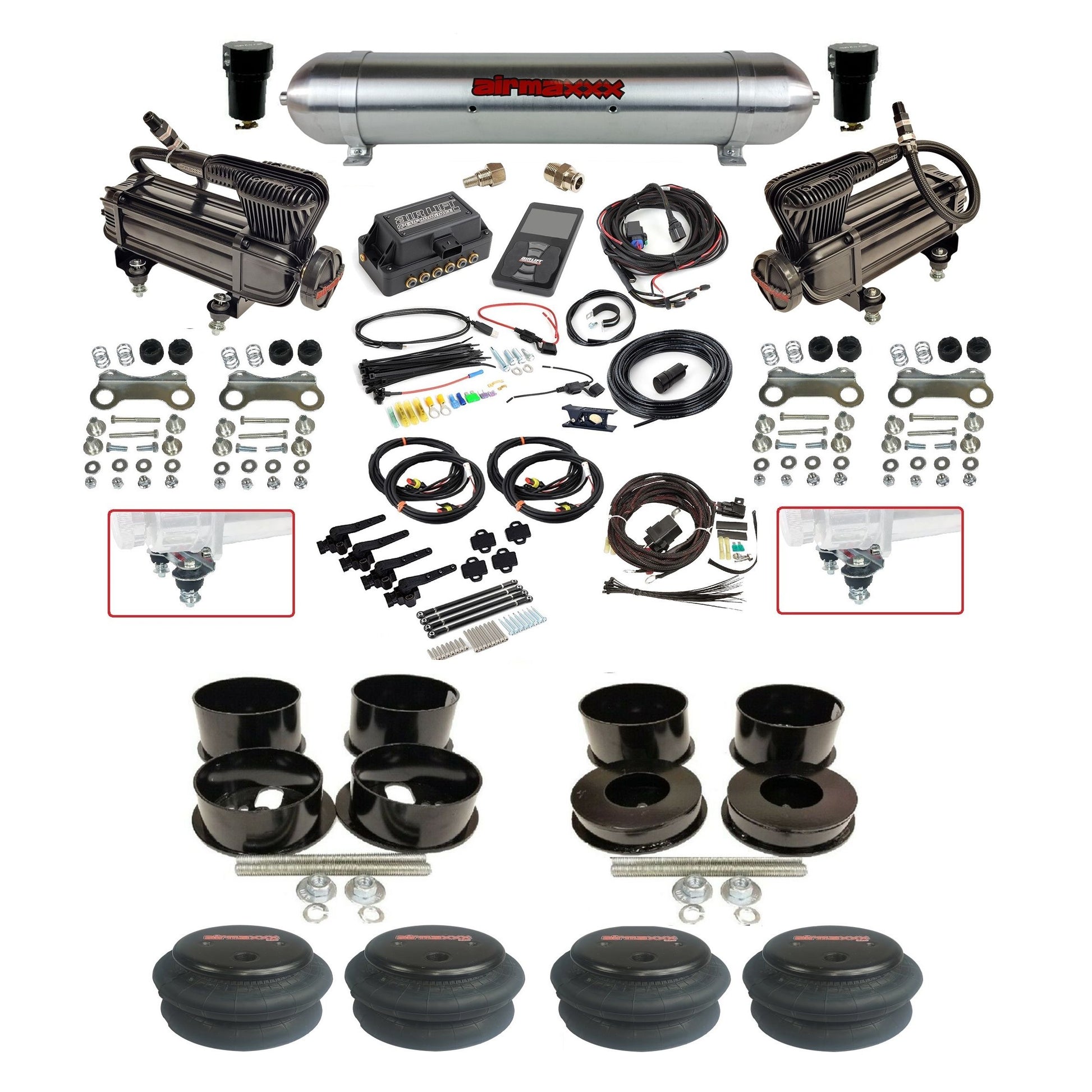 Air Lift 3H 27695 3/8 X-series compressor aluminum tank 2600 bags air suspension kit fits 1971-96 GM B-Body KBBDY-XB2-57ARW-27695-WK-3P2