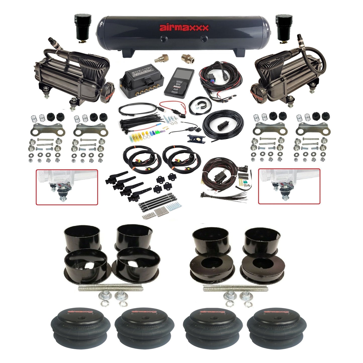 Air Lift 3H 27695 3/8 X-series compressor steel tank 2600 bags air suspension kit fits 1971-96 GM B-Body KBBDY-XB2-57S-27695-WK-3P2