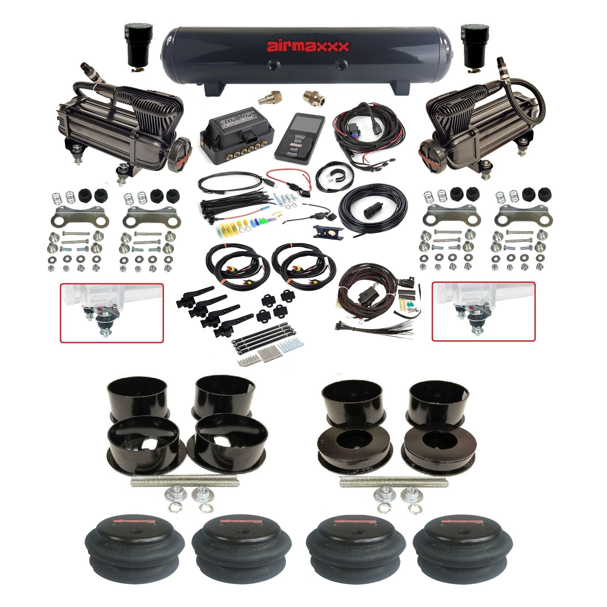 Air Lift 3H 27695 3/8 X-series compressor steel tank 2600 bags air suspension kit fits 1971-96 GM B-Body KBBDY-XB2-57S-27695-WK-3P2