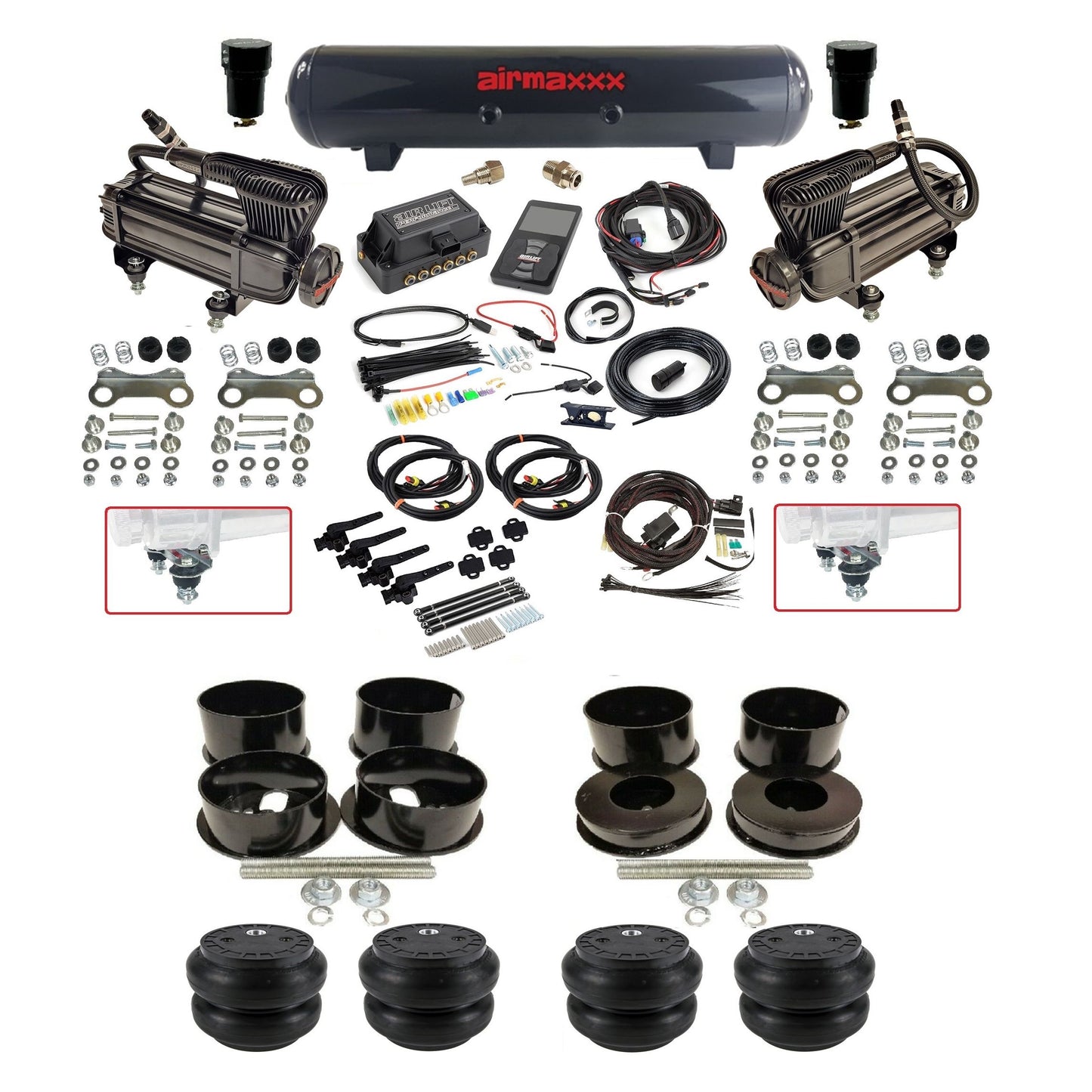 Air Lift 3H 27695 3/8 X-series compressor steel tank slam bags air suspension kit fits 1971-96 GM B-Body KBBDY-XB2-57S-27695-WK-3P2SS7