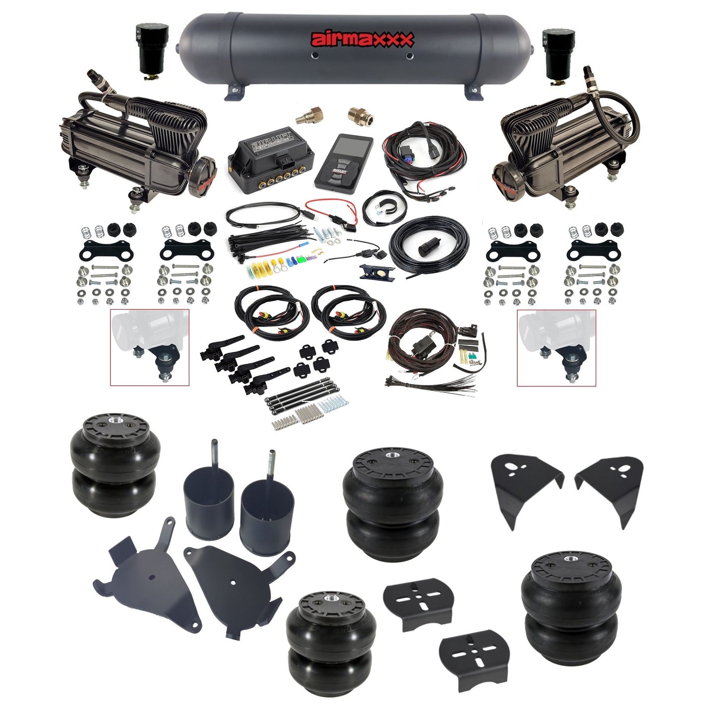 Air Lift 3H 27695 3/8 air suspension kit with dual X-series compressors aluminum tank slam bags & airmaxxx brackets fits 1982-05 Chevy S10/S15/Sonoma KS10-XB2-57ABK-27695-WK-3P2SS6SS7
