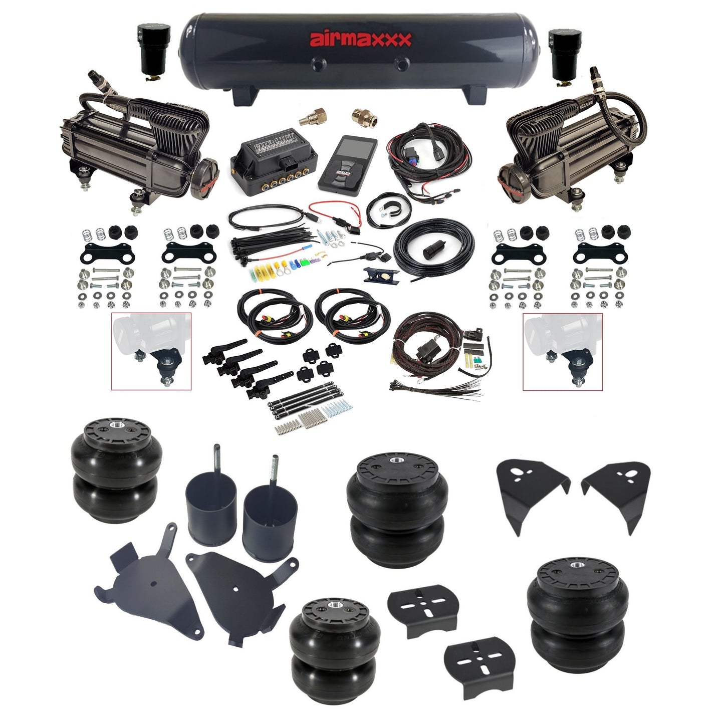 Air Lift 3H 27695 3/8 air suspension kit with dual X-series compressors steel tank slam bags & airmaxxx brackets fits 1982-05 Chevy S10/S15/Sonoma KS10-XB2-57S-27695-WK-3P2SS6SS7