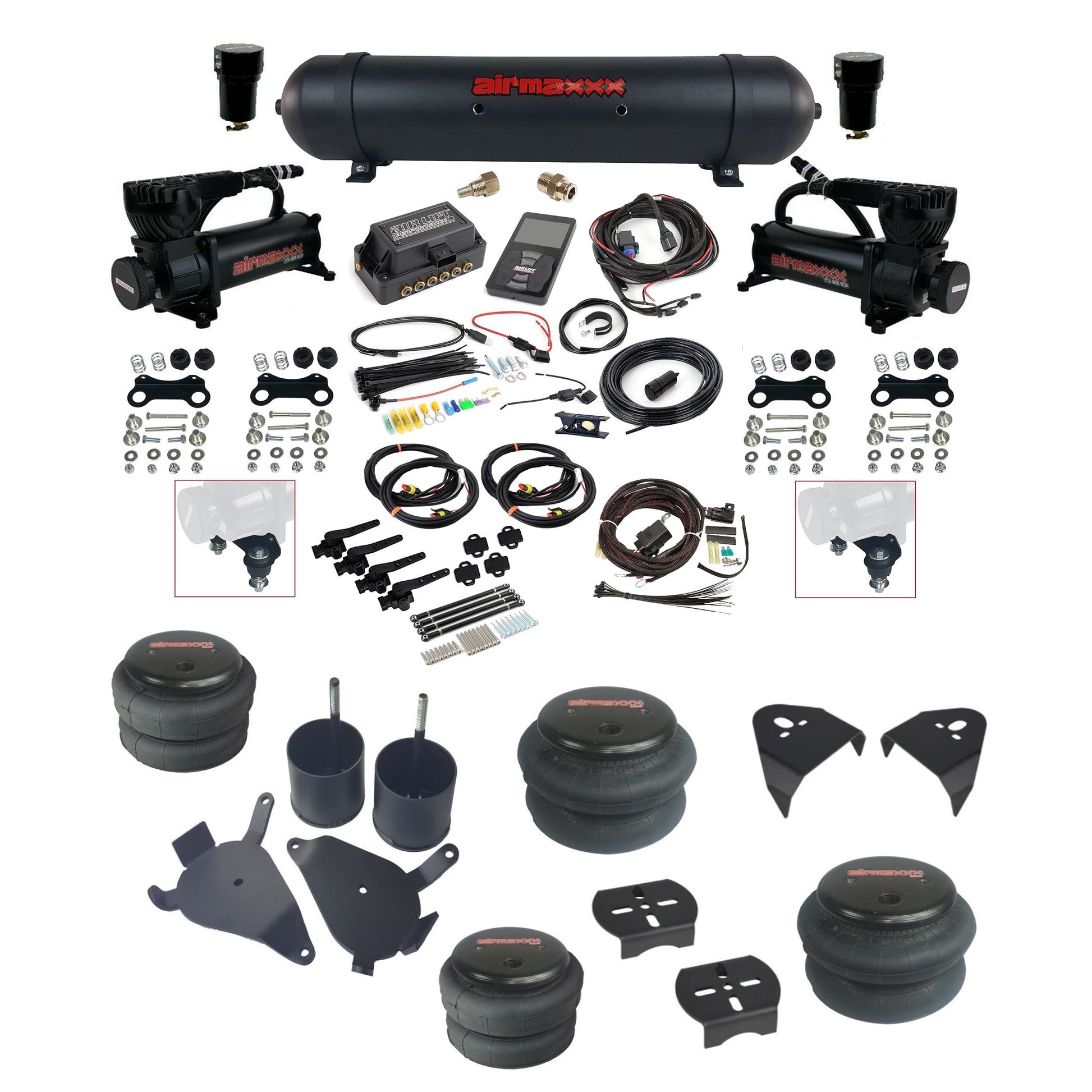 Air Lift 3H 27695 3/8 air suspension kit with dual black 580 compressors aluminum tank 2600 bags & airmaxxx brackets fits 1982-05 Chevy S10/S15/Sonoma KS10-580B2-57ABK-27695-WK-3P2