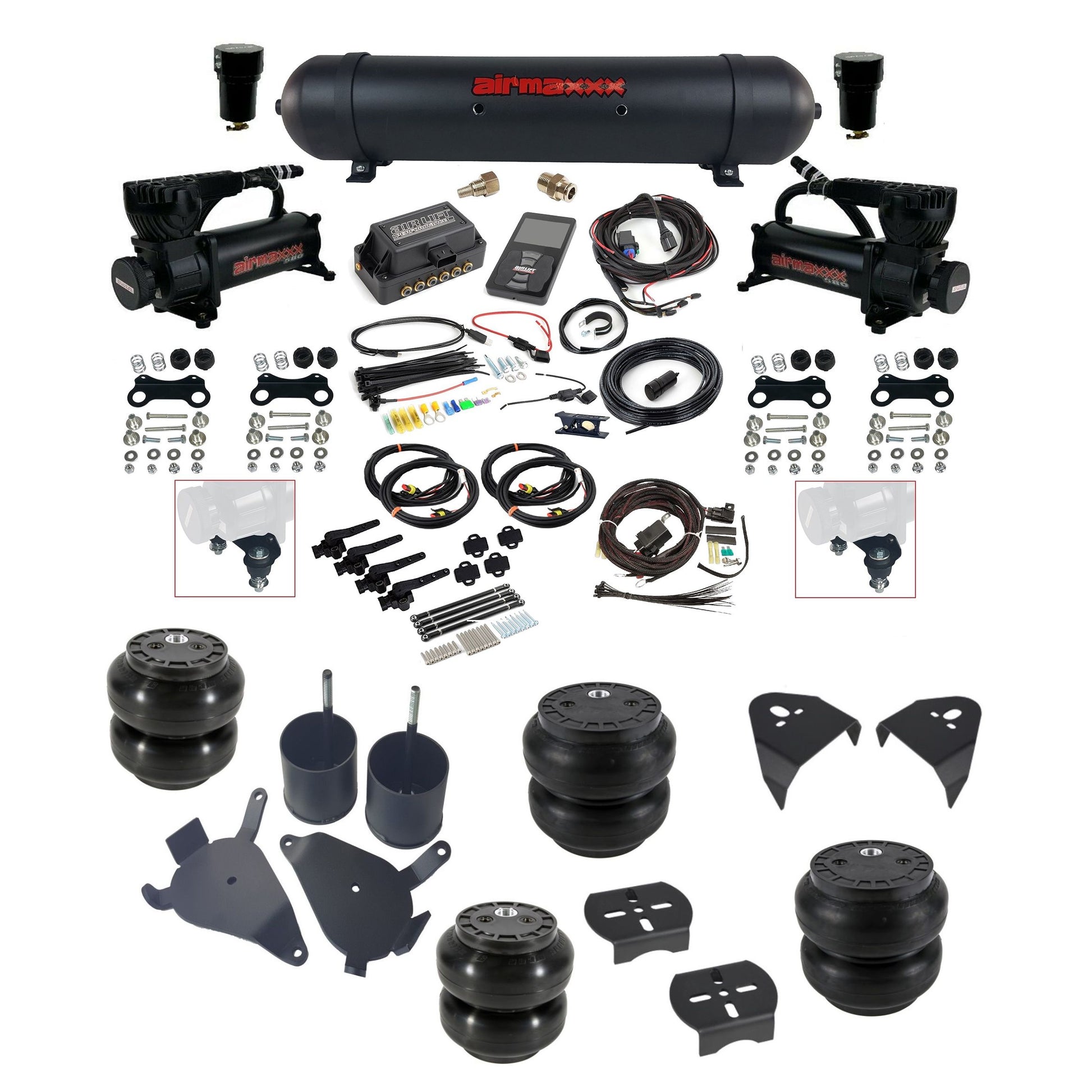 Air Lift 3H 27695 3/8 air suspension kit with dual black 580 compressors aluminum tank slam bags & airmaxxx brackets fits 1982-05 Chevy S10/S15/Sonoma KS10-580B2-57ABK-27695-WK-3P2SS6SS7
