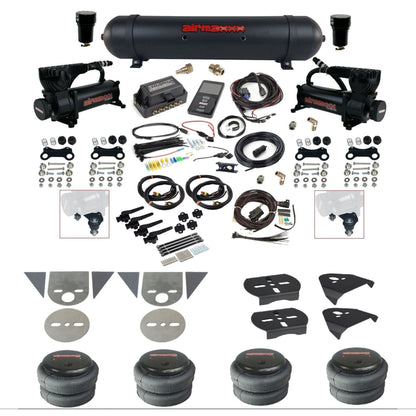 Air Lift 3H 27695 3/8 air suspension kit with dual black 580 compressors black aluminum tank 2500 bags & airmaxxx brackets for mini trucks KTOR-580B2-57ABK-27695-WK-3P2